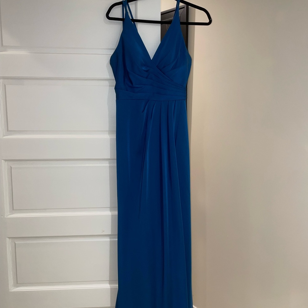 Faviana teal prom dress with leg slit